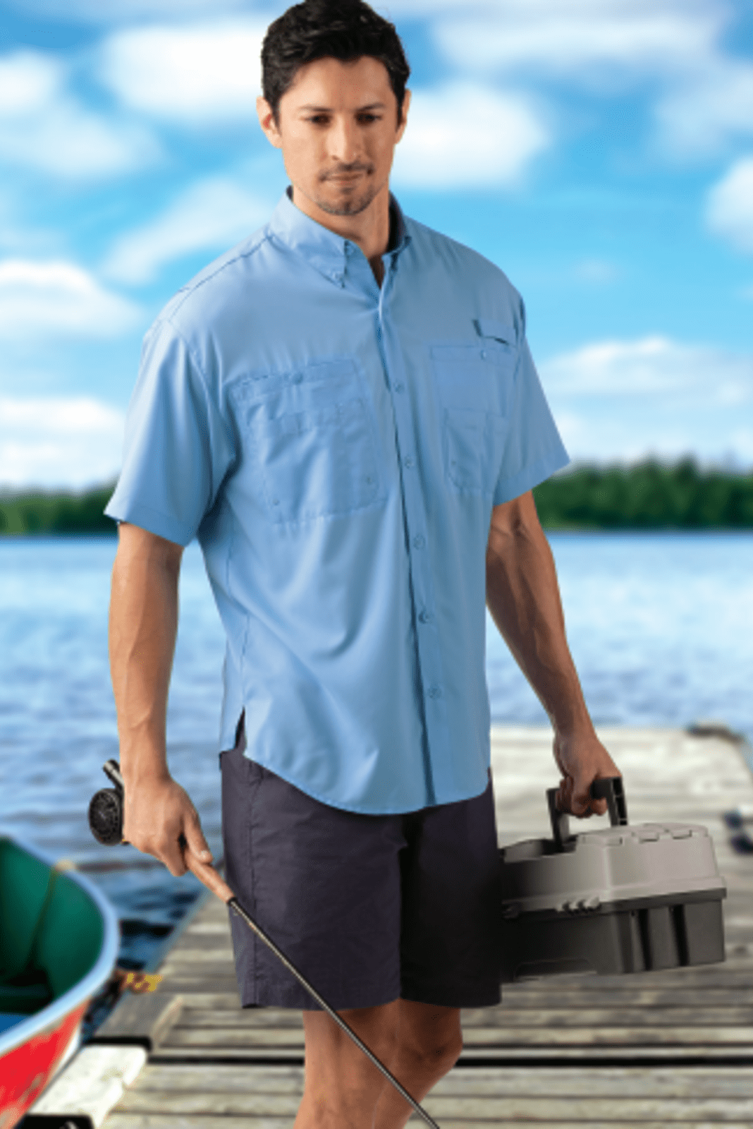 Paragon 700 Hatteras Performance Short Sleeve Fishing Shirt - Aqua Blue - HIT a Double