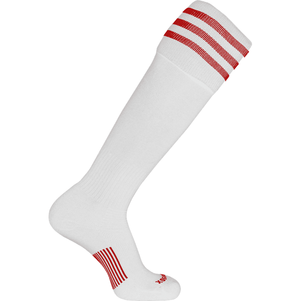 Pearsox Euro 3-Stripe Knee High Socks - White 3 Scarlet Stripes - HIT a Double