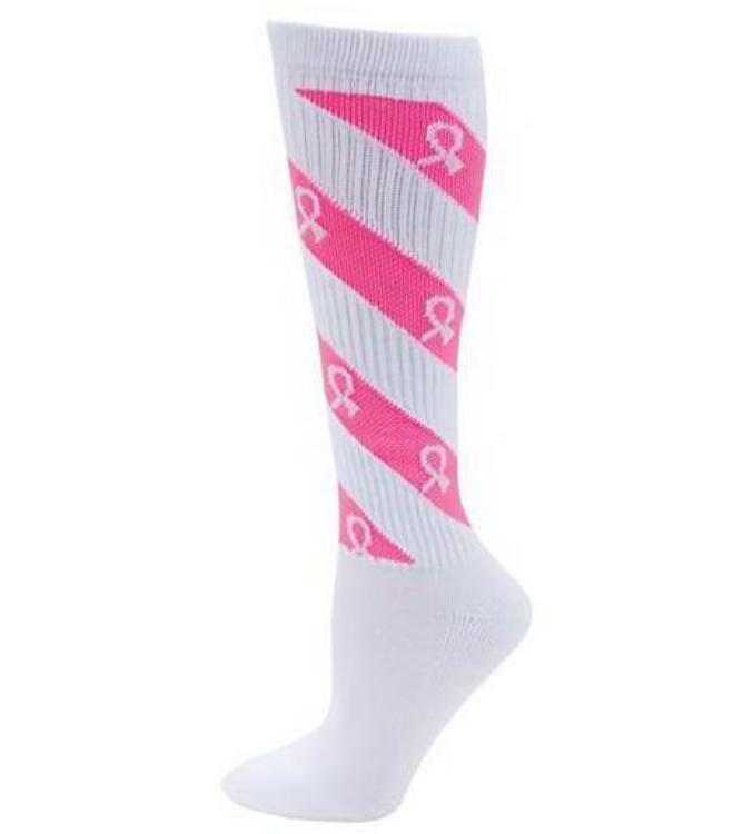 Pizzazz BC8050 Awareness Knee High Socks - White Neon Pink - HIT a Double - 1