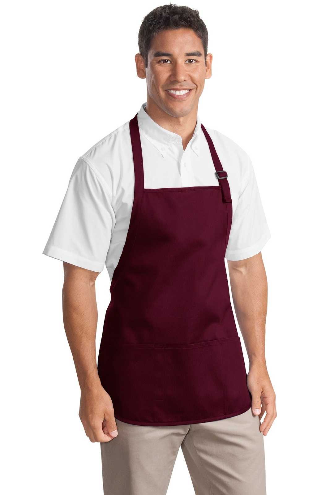 Port Authority A510 Medium-Length Apron with Pouch Pockets - Maroon - HIT a Double - 1