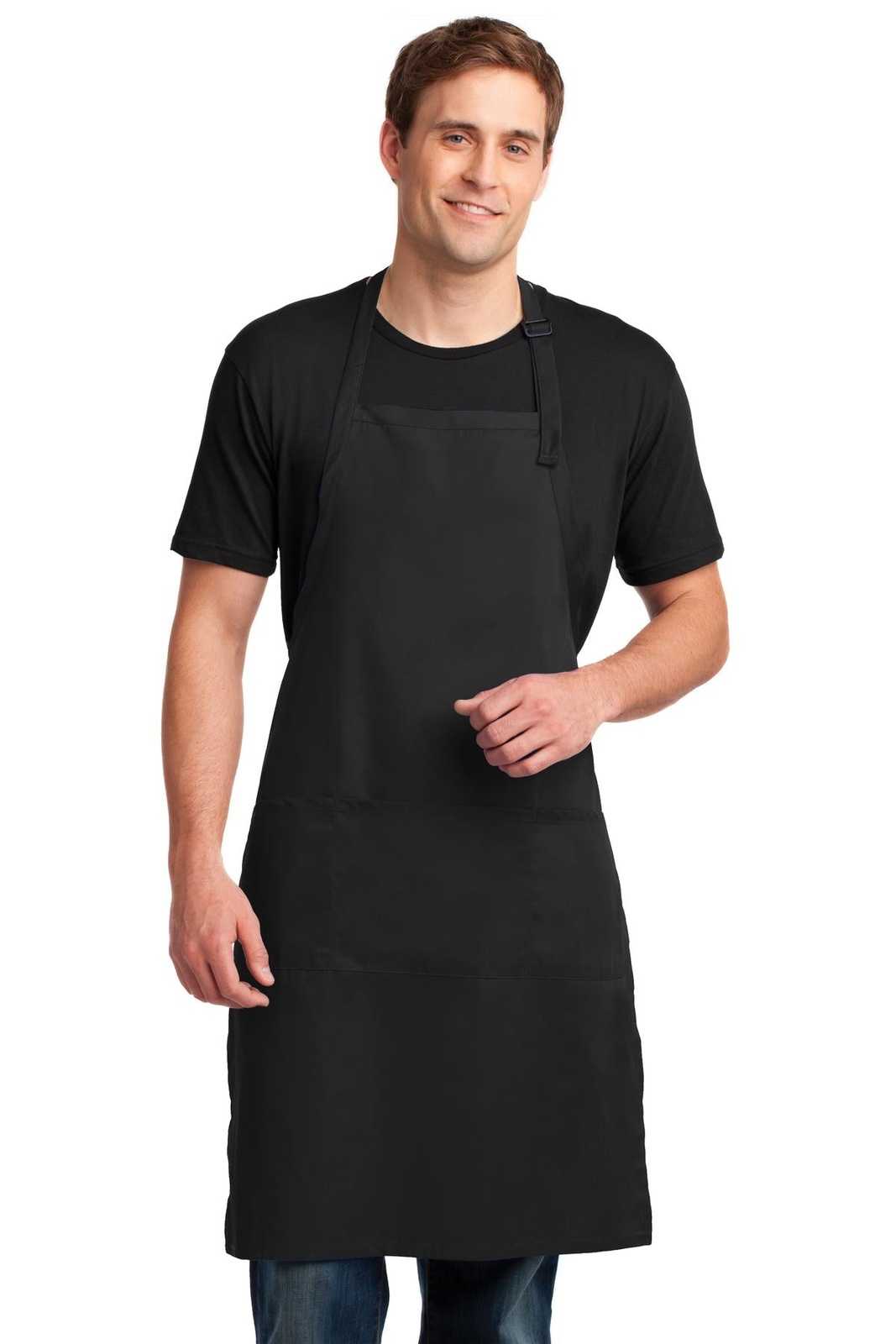 Port Authority A700 Easy Care Extra Long Bib Apron with Stain Release - Black - HIT a Double - 1