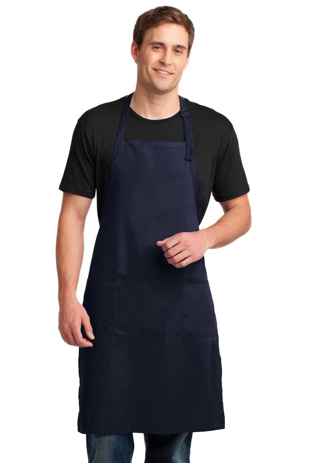 Port Authority A700 Easy Care Extra Long Bib Apron with Stain Release - Navy - HIT a Double - 1