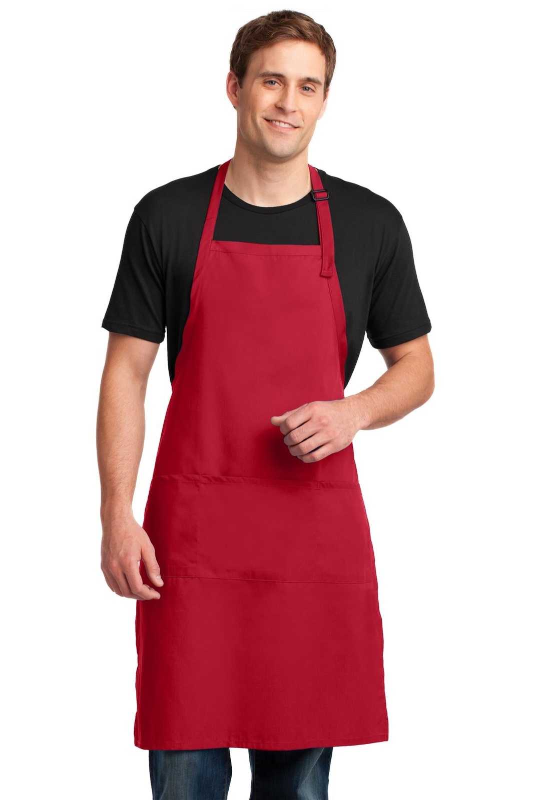 Port Authority A700 Easy Care Extra Long Bib Apron with Stain Release - Red - HIT a Double - 1