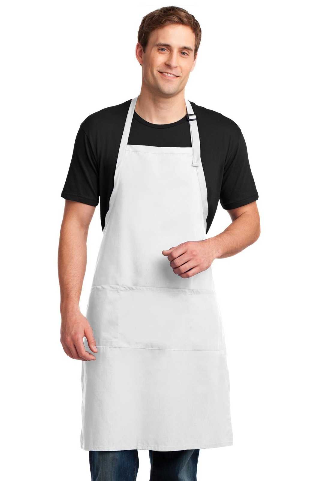Port Authority A700 Easy Care Extra Long Bib Apron with Stain Release - White - HIT a Double - 1