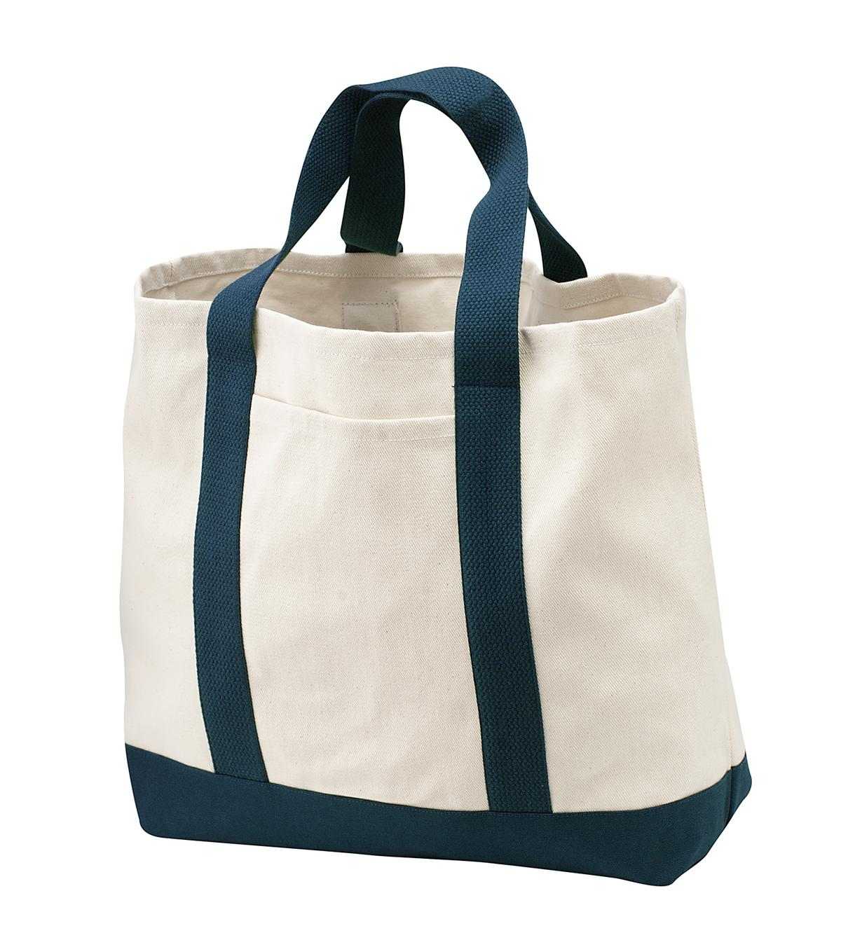 Port Authority B400 Two-Tone Shopping Tote - Natural Navy - HIT a Double - 1