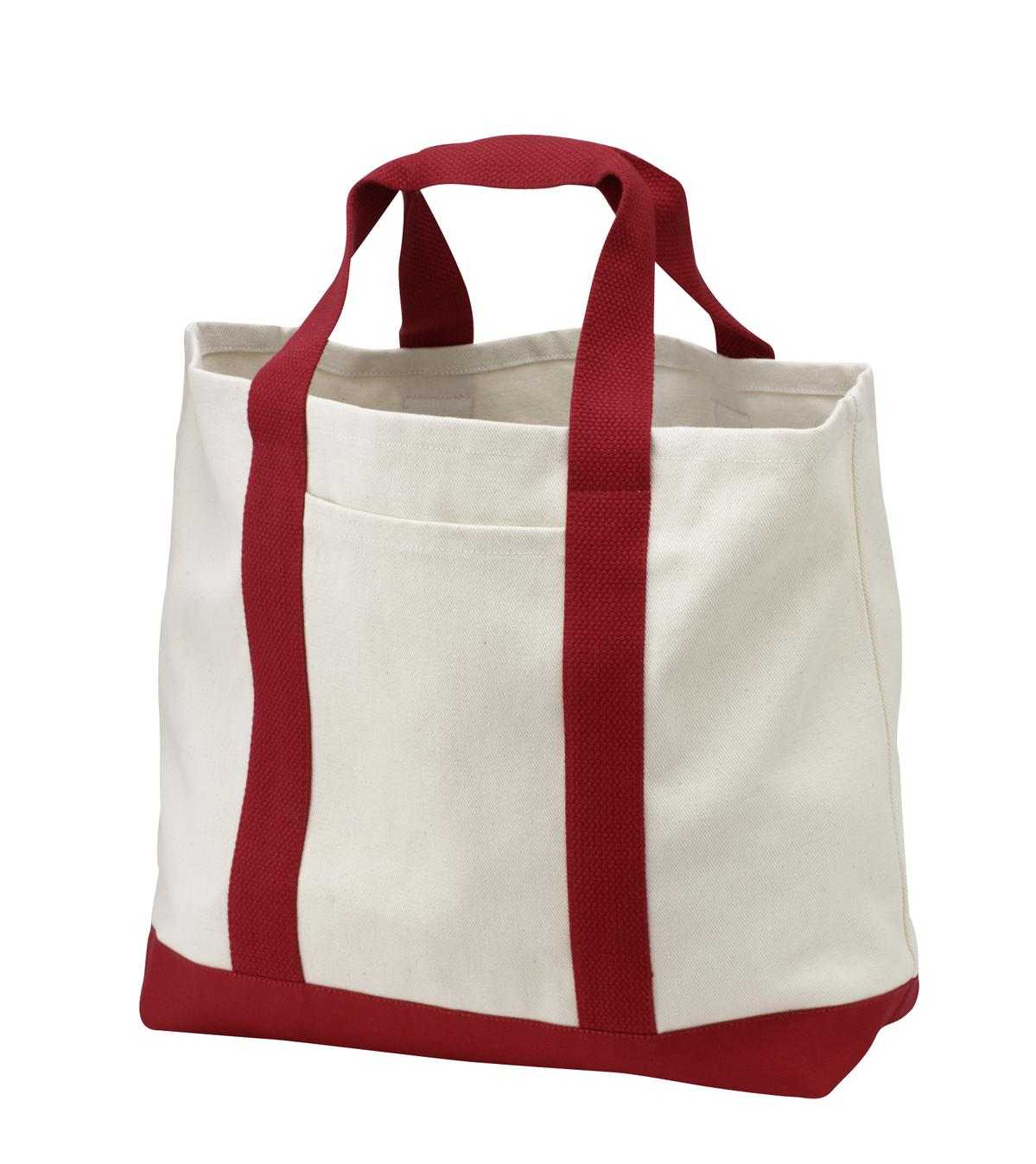 Port Authority B400 Two-Tone Shopping Tote - Natural Red - HIT a Double - 1