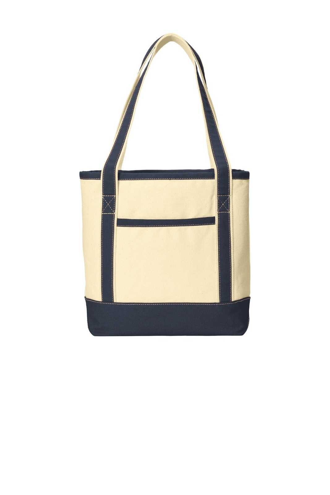 Port Authority BG412 Medium Cotton Canvas Boat Tote - Natural Navy - HIT a Double - 1