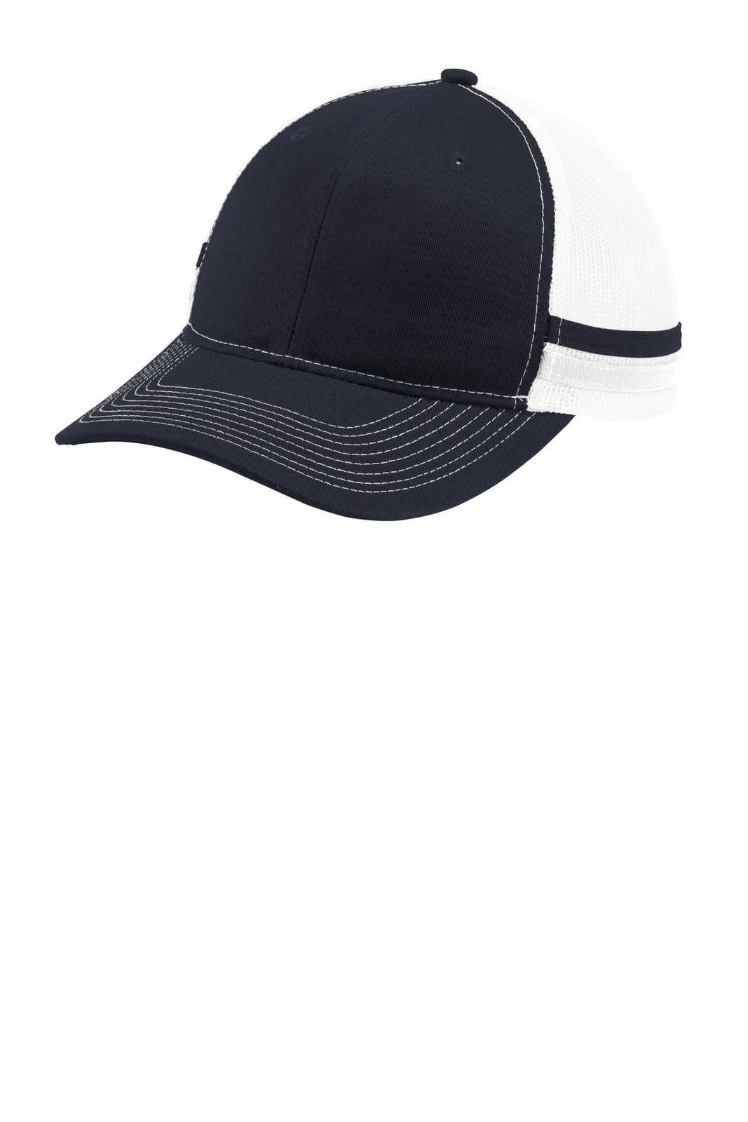 Port Authority C113 Two-Stripe Snapback Trucker Cap - Rich Navy Rich Navy White - HIT a Double - 1