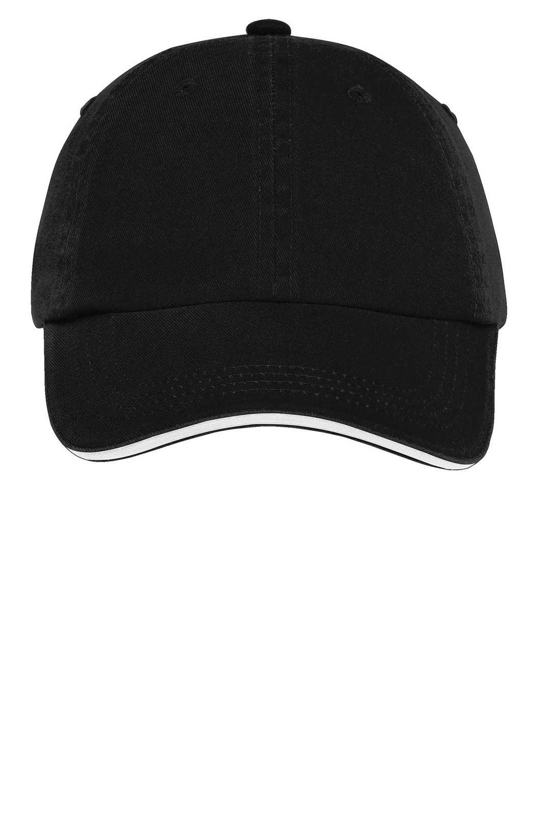 Port Authority C830 Sandwich Bill Cap with Striped Closure - Black White - HIT a Double - 1