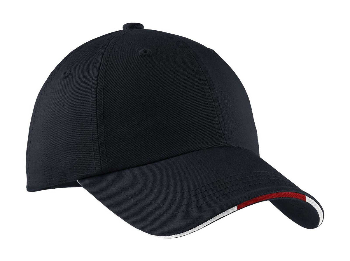 Port Authority C830 Sandwich Bill Cap with Striped Closure - Classic Navy Red White - HIT a Double - 1