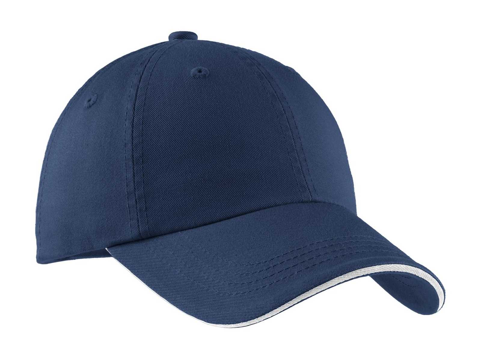 Port Authority C830 Sandwich Bill Cap with Striped Closure - Ensign Blue White - HIT a Double - 1