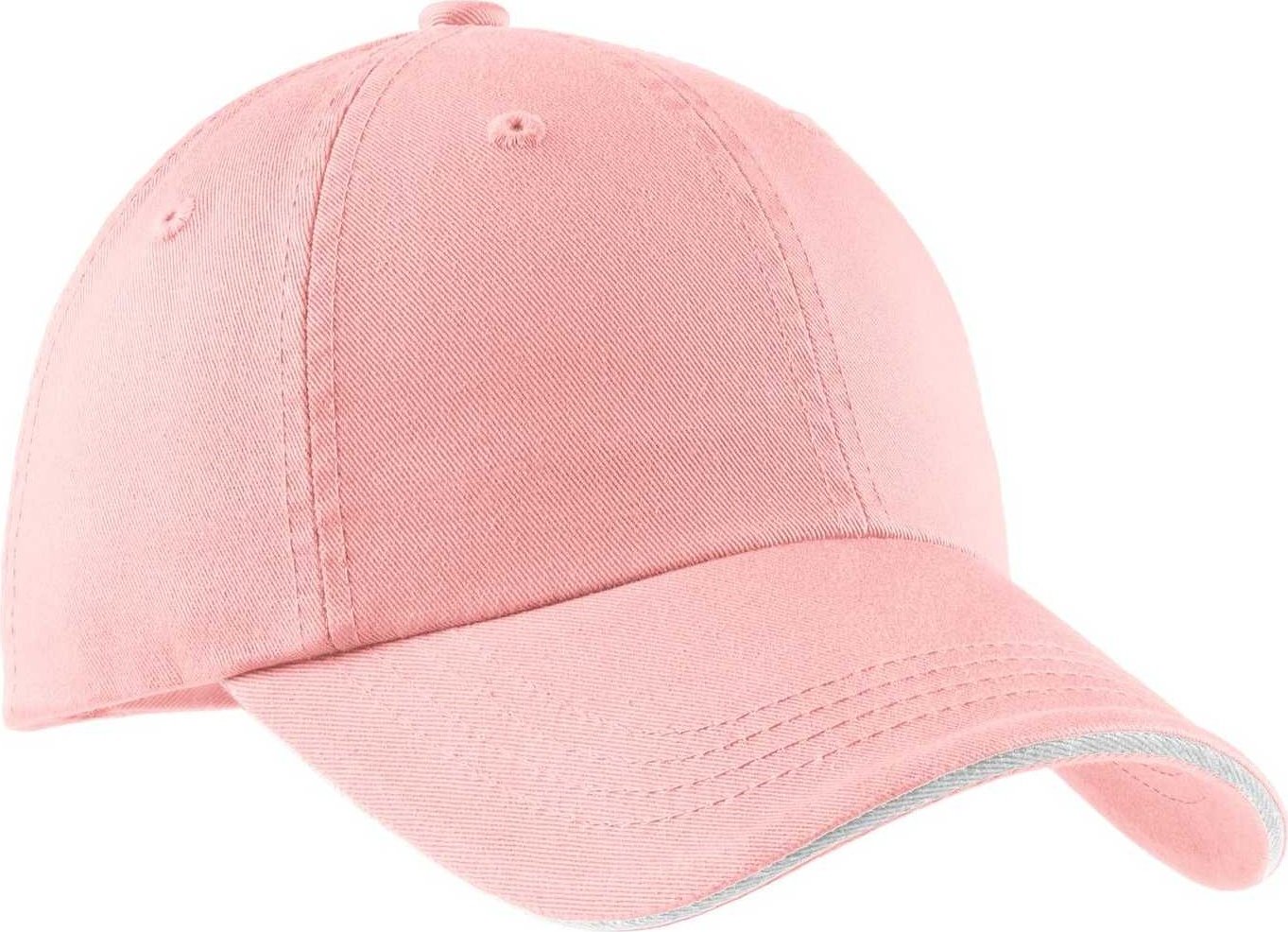 Port Authority C830 Sandwich Bill Cap with Striped Closure - Light Pink White - HIT a Double - 1
