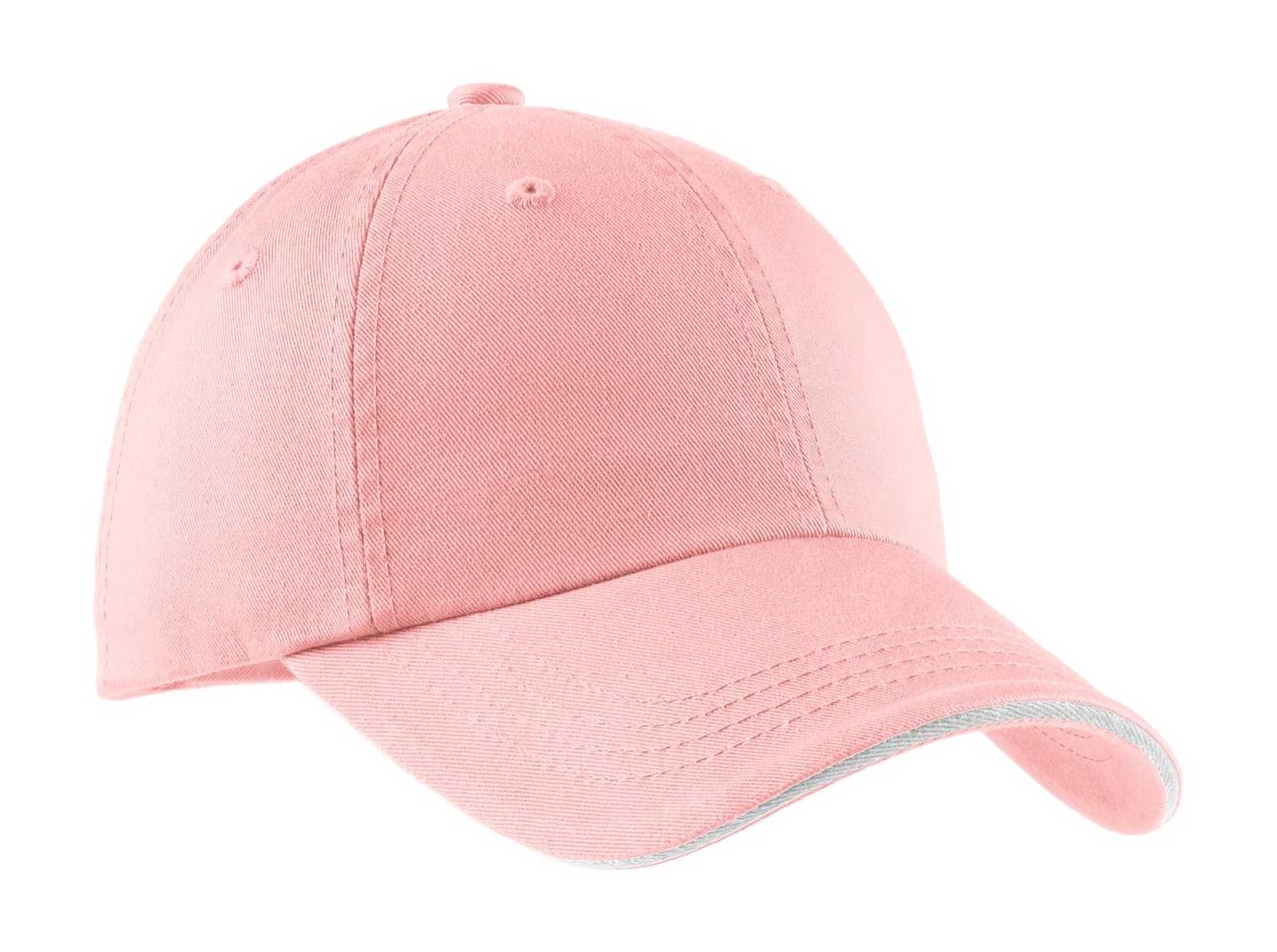 Port Authority C830 Sandwich Bill Cap with Striped Closure - Light Pink White - HIT a Double - 1