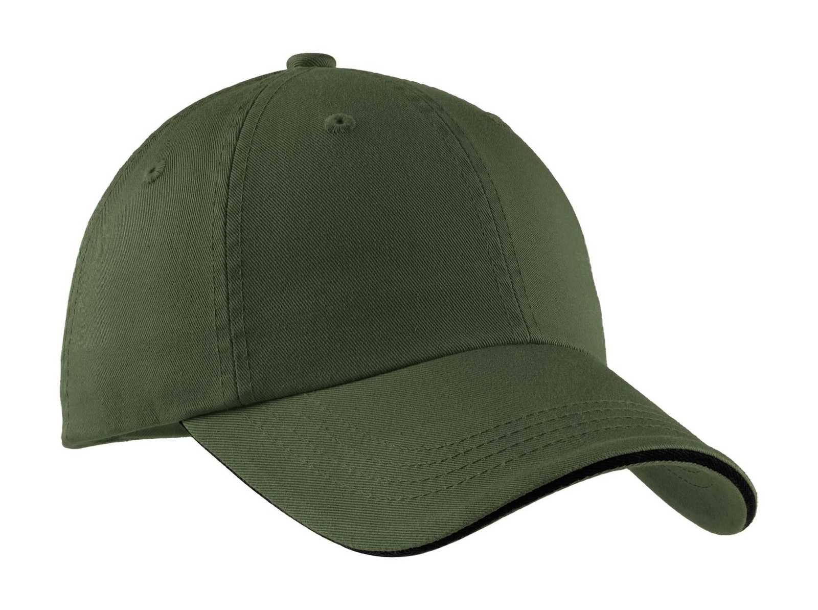 Port Authority C830 Sandwich Bill Cap with Striped Closure - Olive Black - HIT a Double - 1