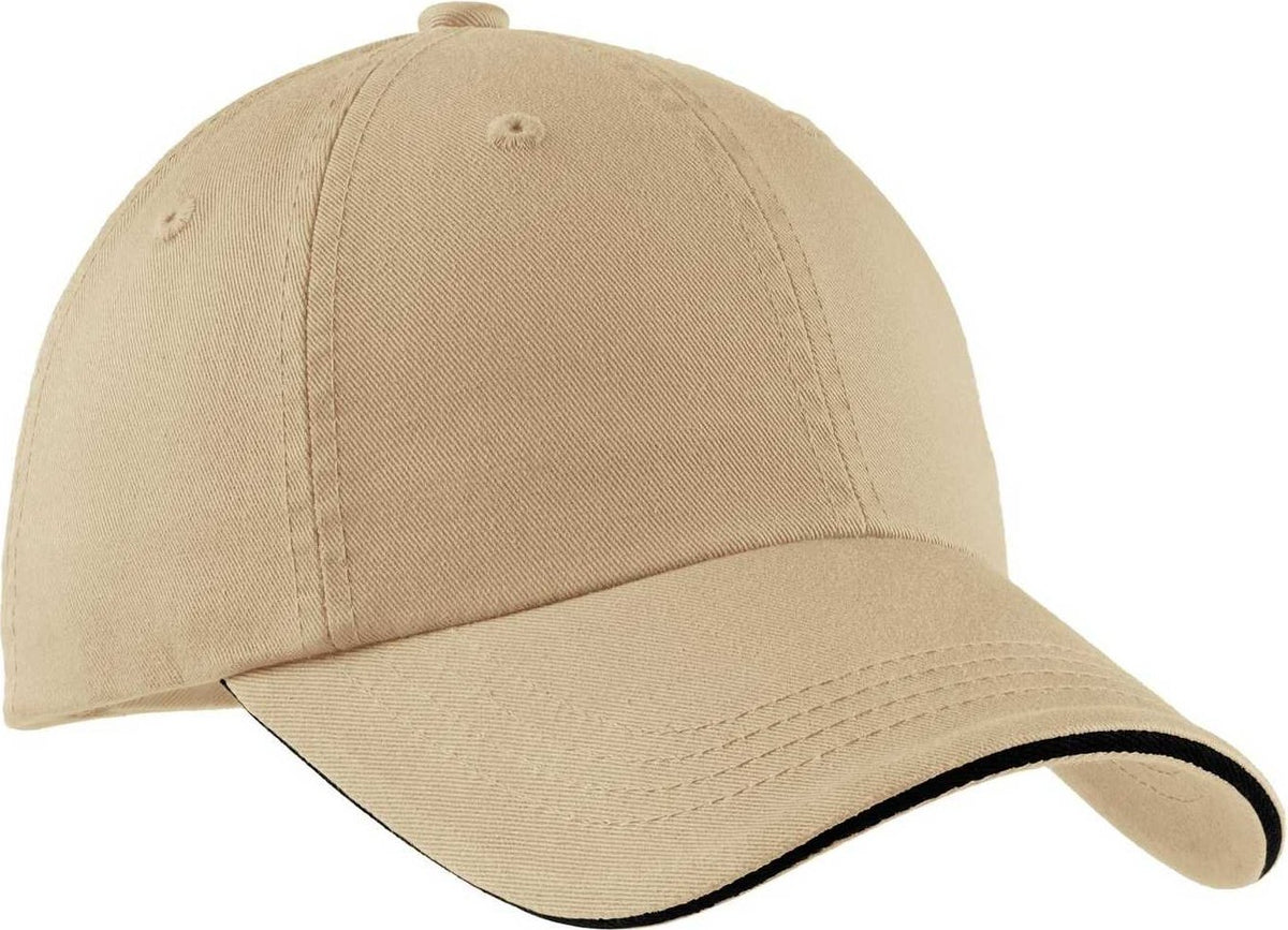 Port Authority C830 Sandwich Bill Cap with Striped Closure - Stone Black - HIT a Double - 1