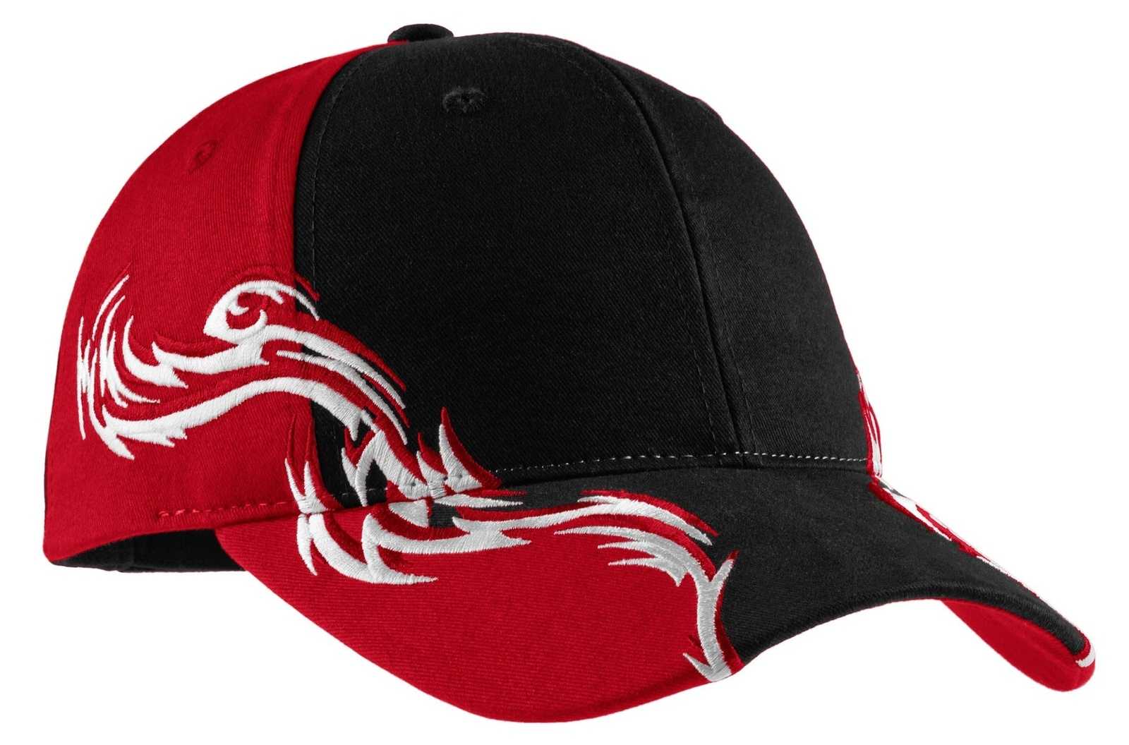 Port Authority C859 Colorblock Racing Cap with Flames - Black Red White - HIT a Double - 1