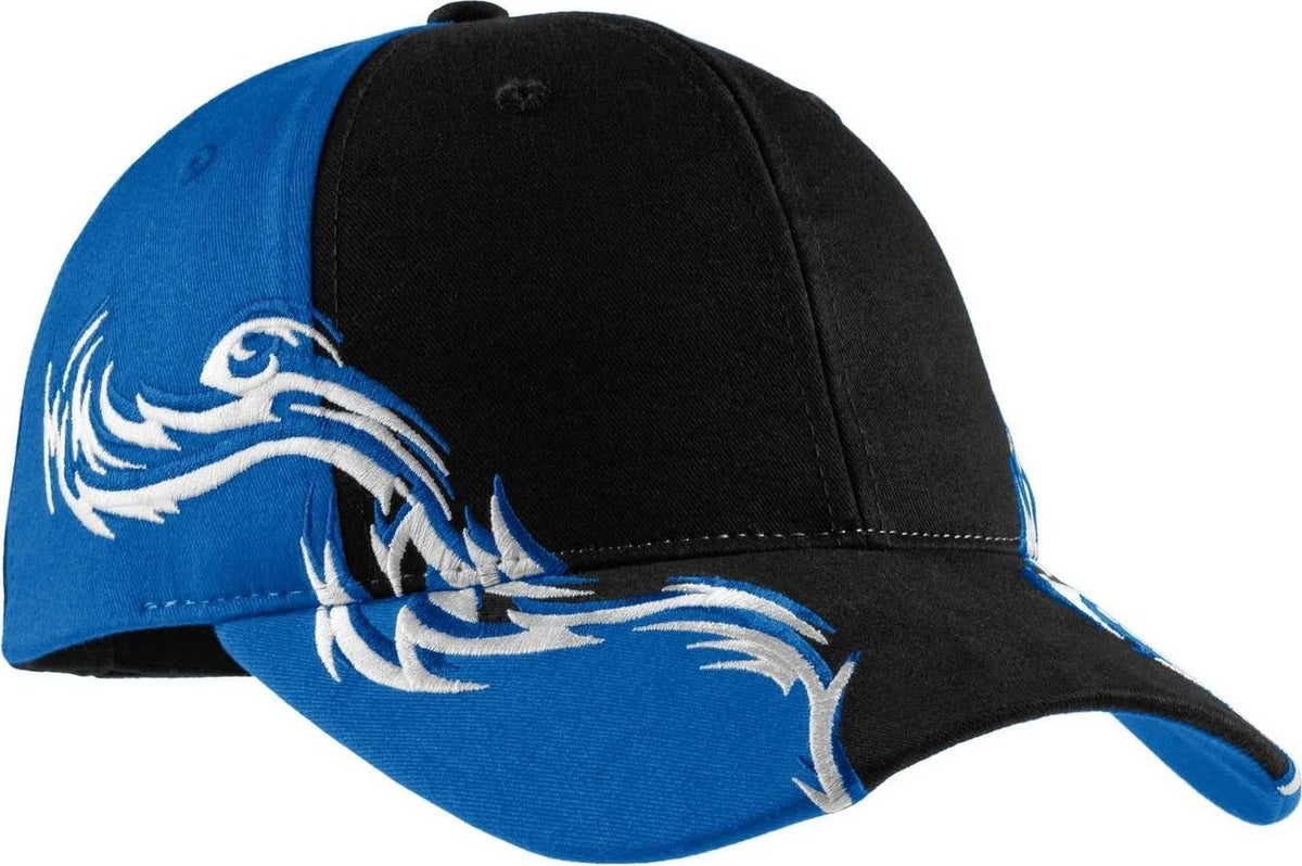 Port Authority C859 Colorblock Racing Cap with Flames - Black Royal White - HIT a Double - 1