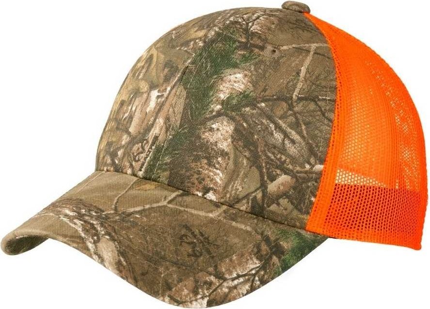 Port Authority C930 Structured Camouflage Mesh Back Cap - Realtree Xtra Neon Orange - HIT a Double - 1