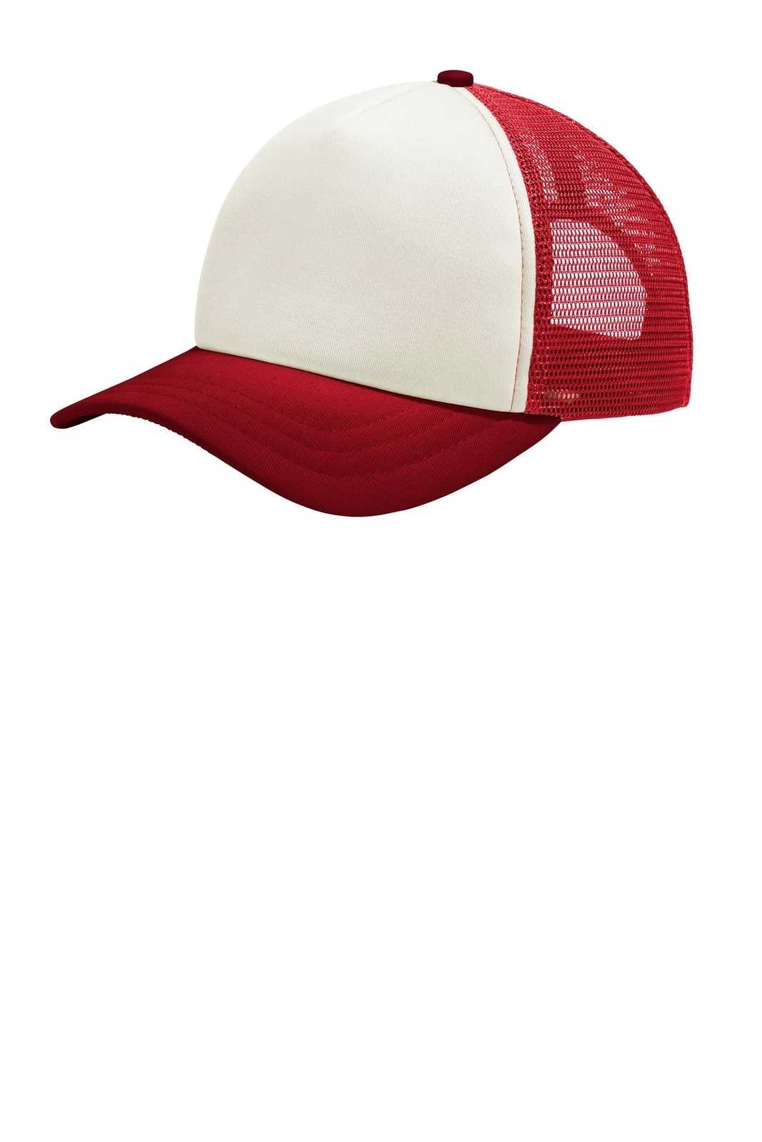 Port Authority C936 5-Panel Twill Foam Trucker Cap - Ivory Red - HIT a Double - 1