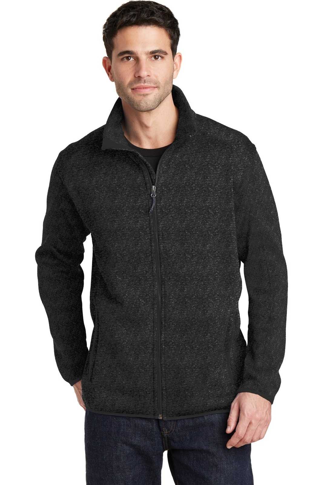Port Authority F232 Sweater Fleece Jacket - Black Heather - HIT a Double - 1