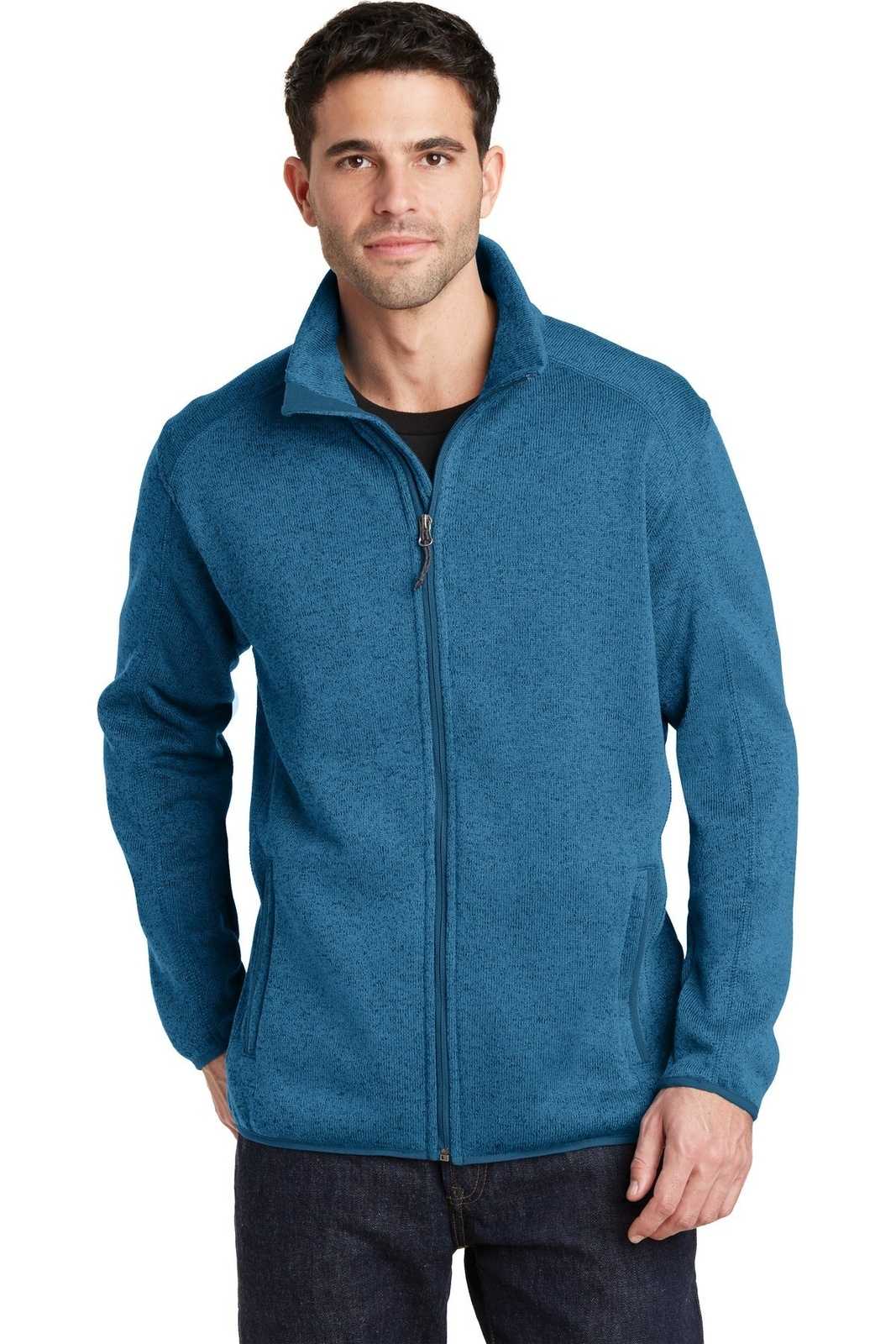 Port Authority F232 Sweater Fleece Jacket - Medium Blue Heather - HIT a Double - 1
