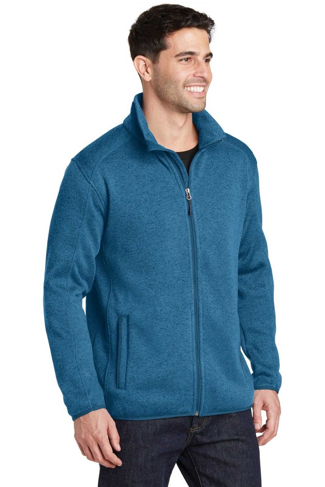 Port Authority F232 Sweater Fleece Jacket - Medium Blue Heather - HIT a Double - 4