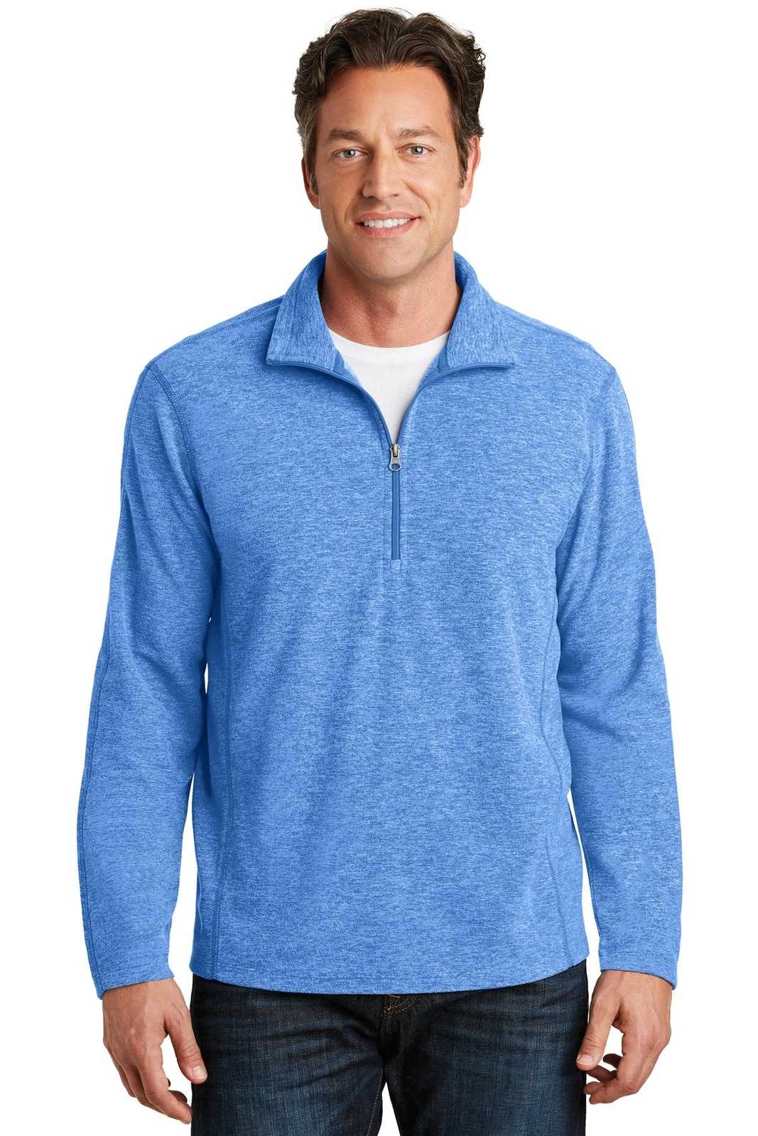 Port Authority F234 Heather Microfleece 1/2-Zip Pullover - Light Royal Heather - HIT a Double - 1