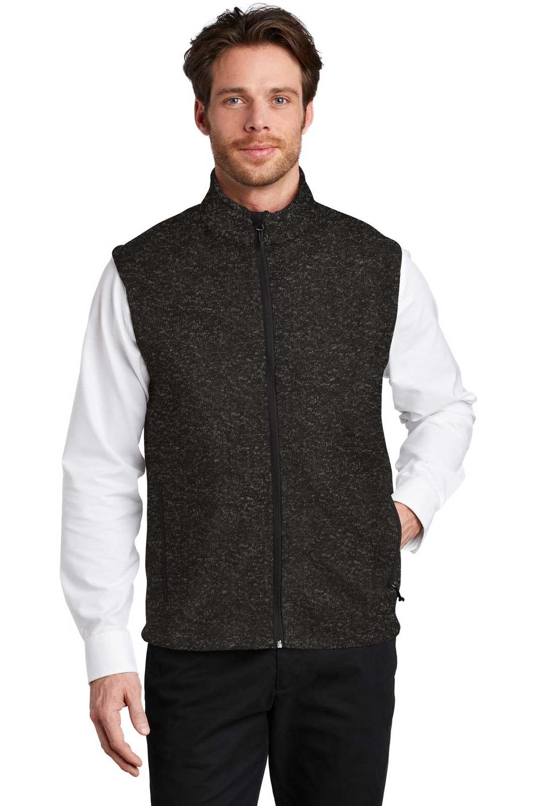 Port Authority F236 Sweater Fleece Vest - Black Heather - HIT a Double - 1