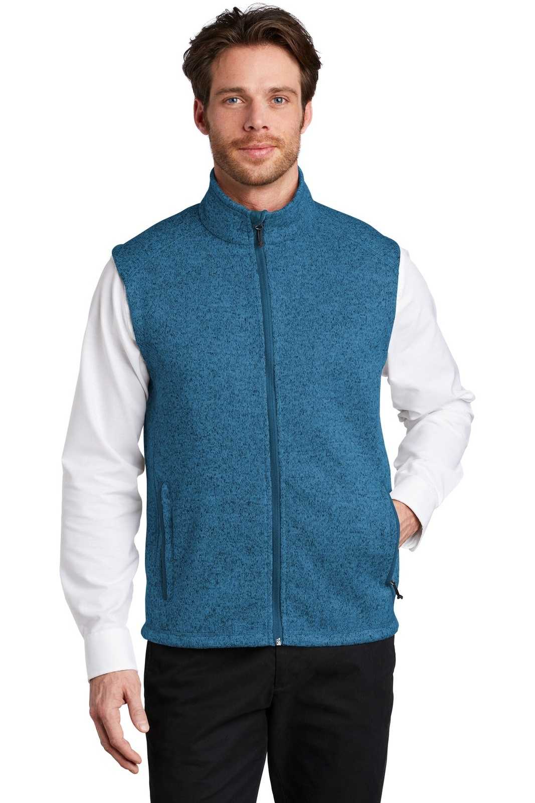 Port Authority F236 Sweater Fleece Vest - Medium Blue Heather - HIT a Double - 1