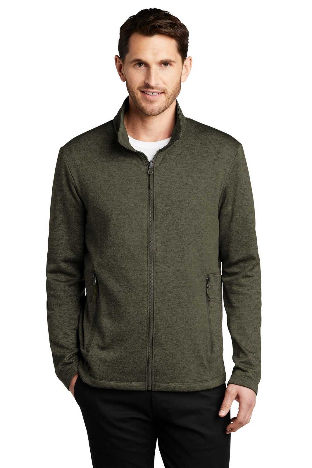 Port Authority F905 Collective Striated Fleece Jacket - Deep Olive Heather - HIT a Double - 1