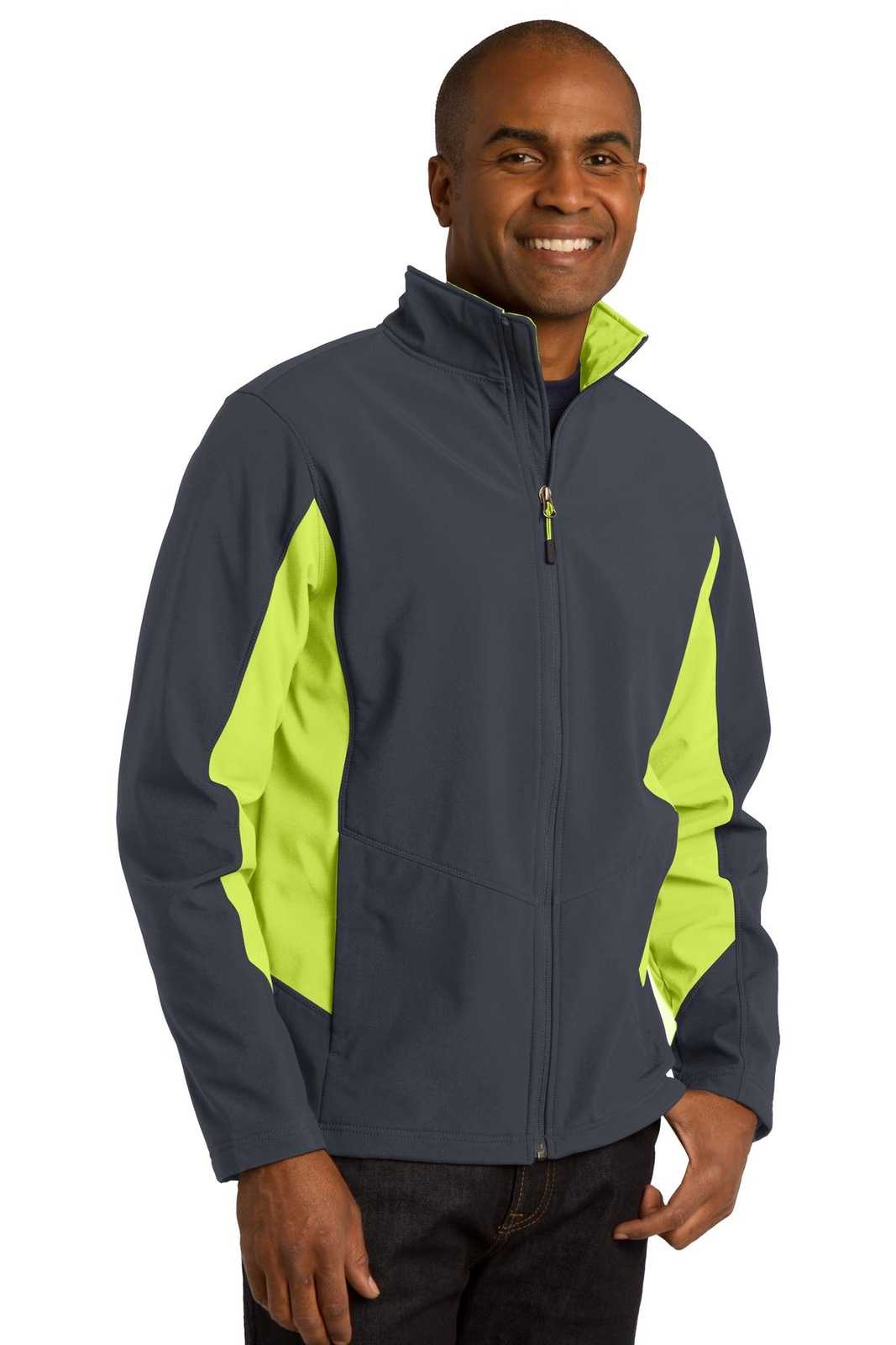 Port Authority J318 Core Colorblock Soft Shell Jacket - Battleship Gray Charge Green - HIT a Double - 4
