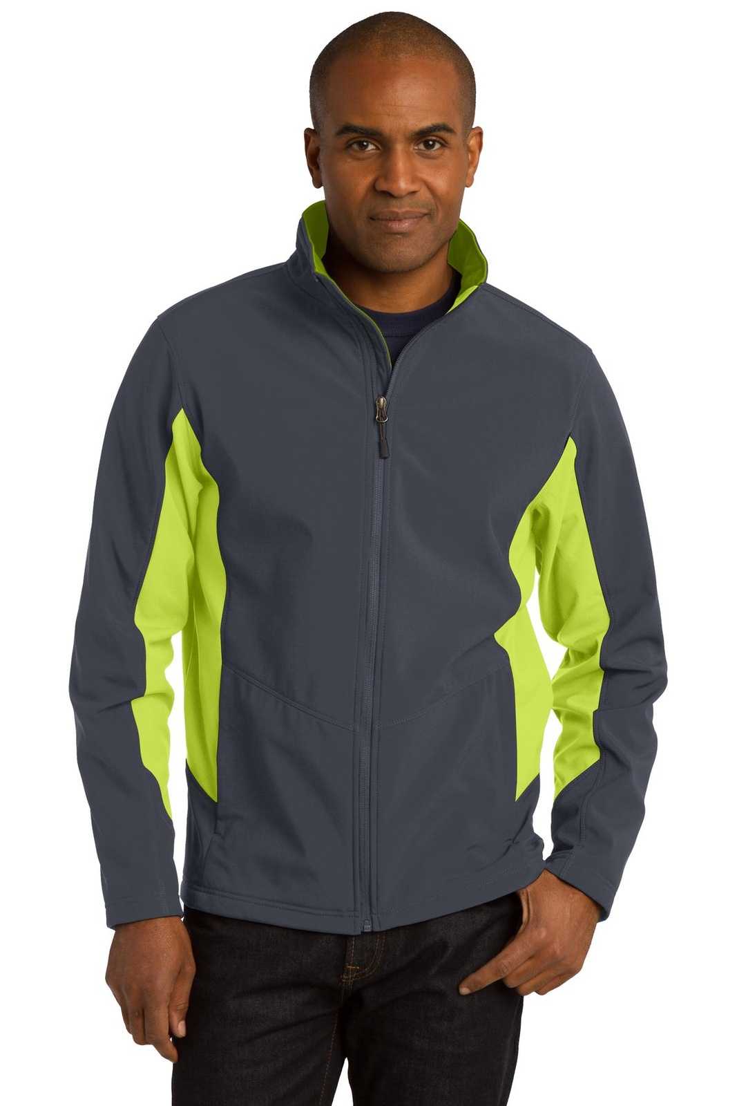 Port Authority J318 Core Colorblock Soft Shell Jacket - Battleship Gray Charge Green - HIT a Double - 1