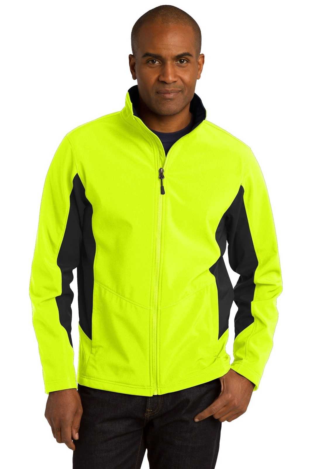 Port Authority J318 Core Colorblock Soft Shell Jacket - Safety Yellow Black - HIT a Double - 1