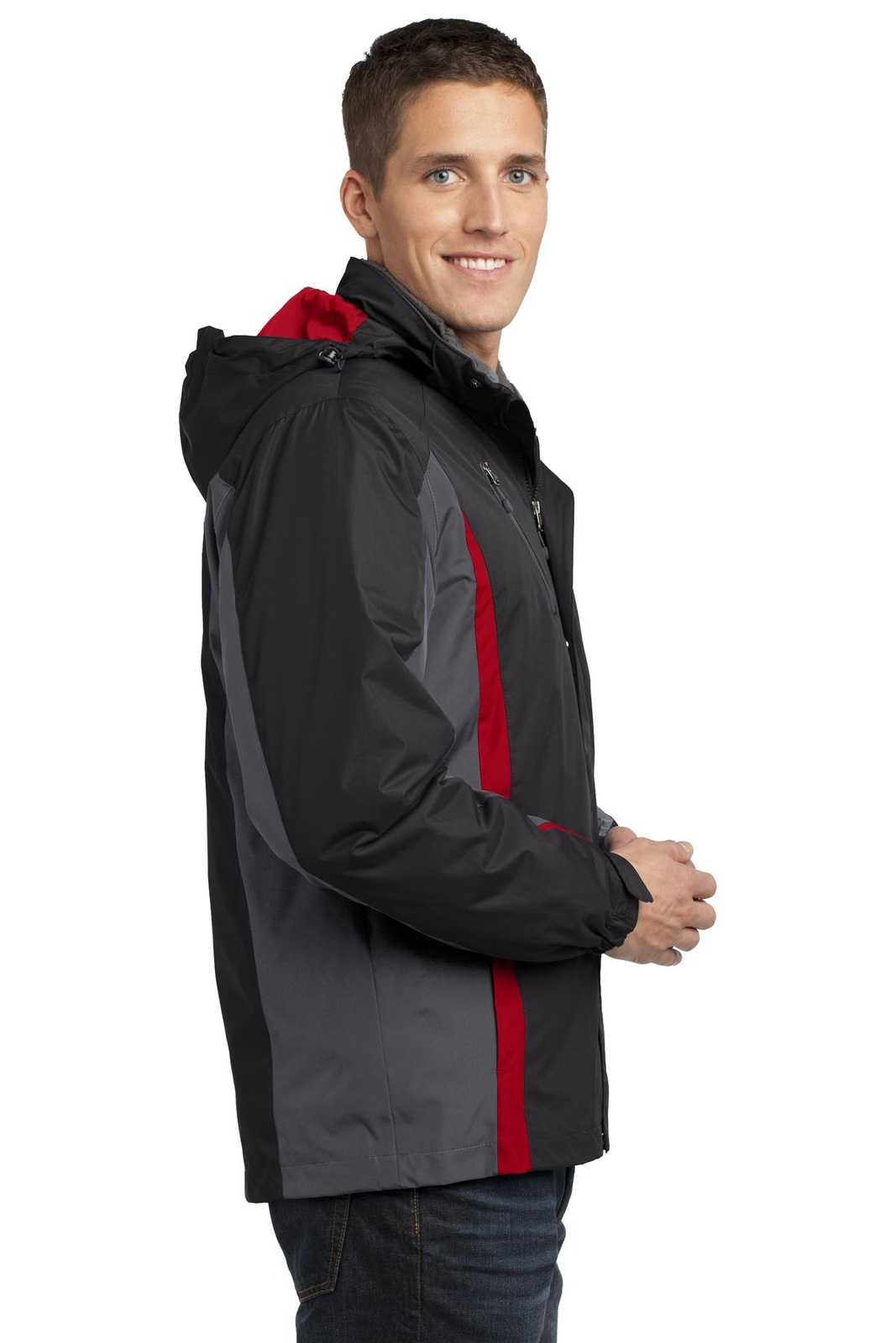Port Authority J321 Colorblock 3-in-1 Jacket - Black Magnet Signal Red - HIT a Double - 3