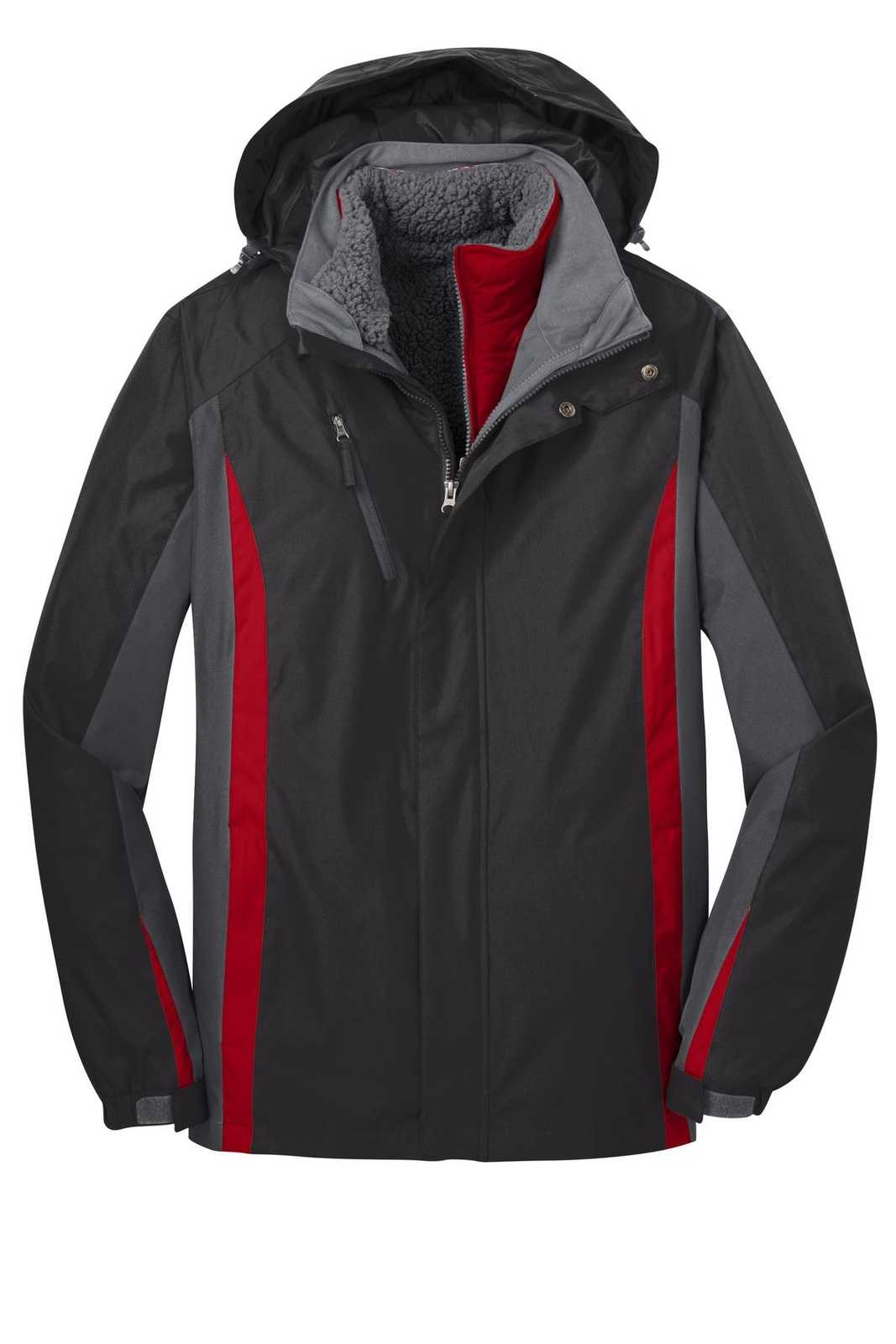 Port Authority J321 Colorblock 3-in-1 Jacket - Black Magnet Signal Red - HIT a Double - 5