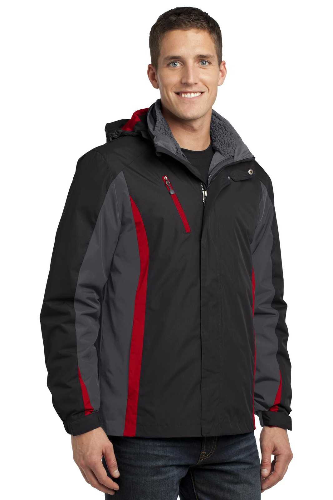 Port Authority J321 Colorblock 3-in-1 Jacket - Black Magnet Signal Red - HIT a Double - 4