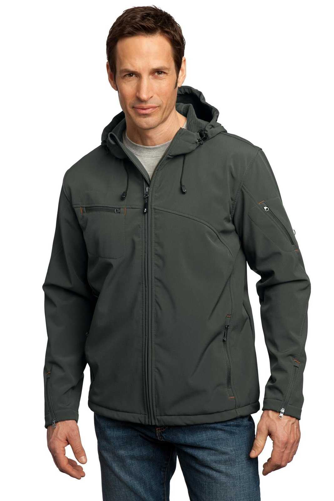 Port Authority J706 Textured Hooded Soft Shell Jacket - Mineral Green Soft Orange - HIT a Double - 1