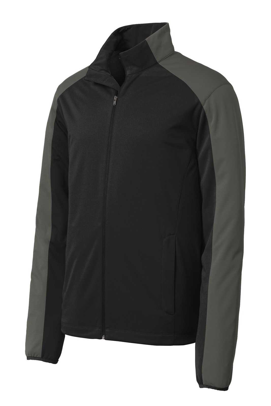 Port Authority J718 Active Colorblock Soft Shell Jacket - Deep Black Gray Steel - HIT a Double - 5