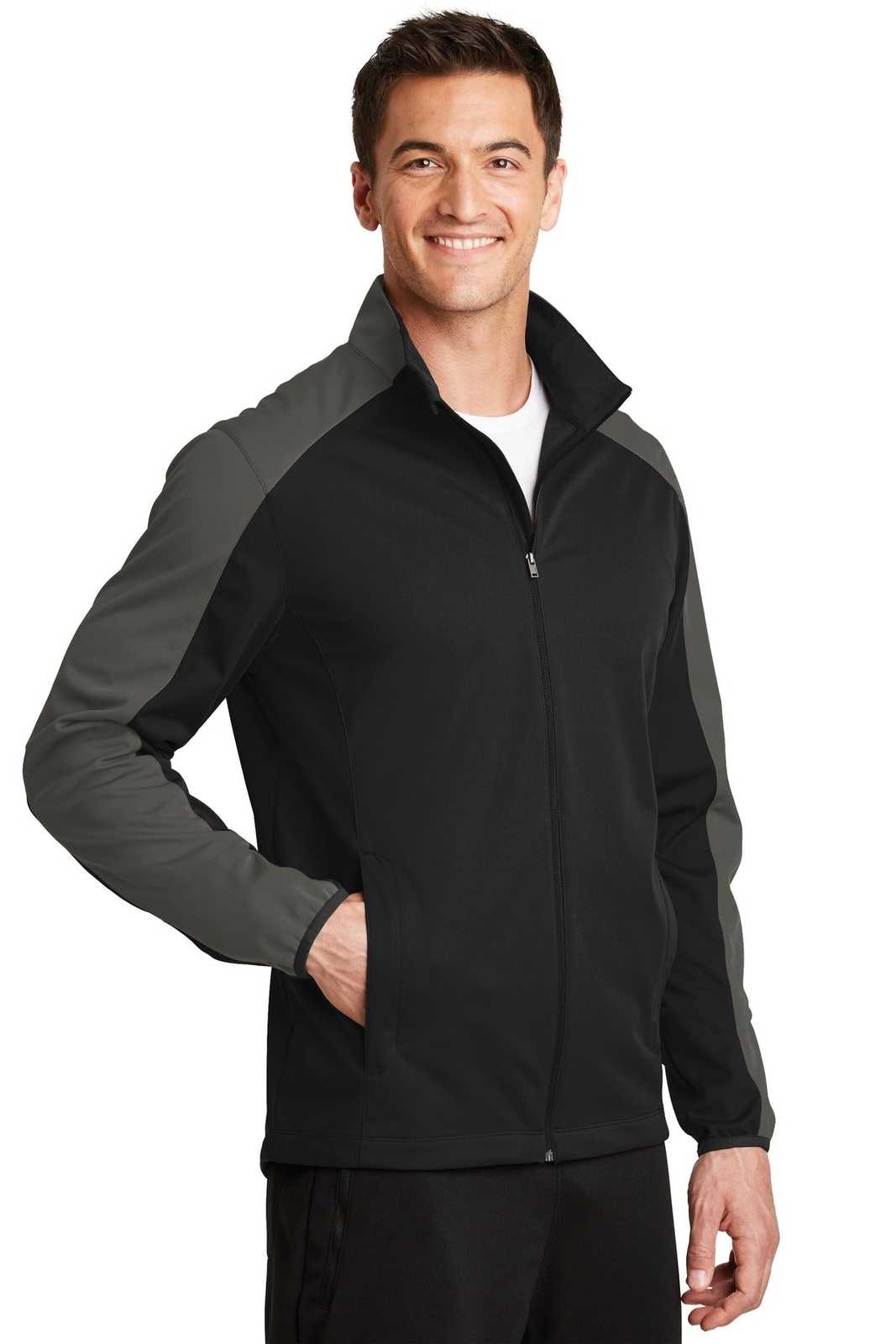 Port Authority J718 Active Colorblock Soft Shell Jacket - Deep Black Gray Steel - HIT a Double - 4