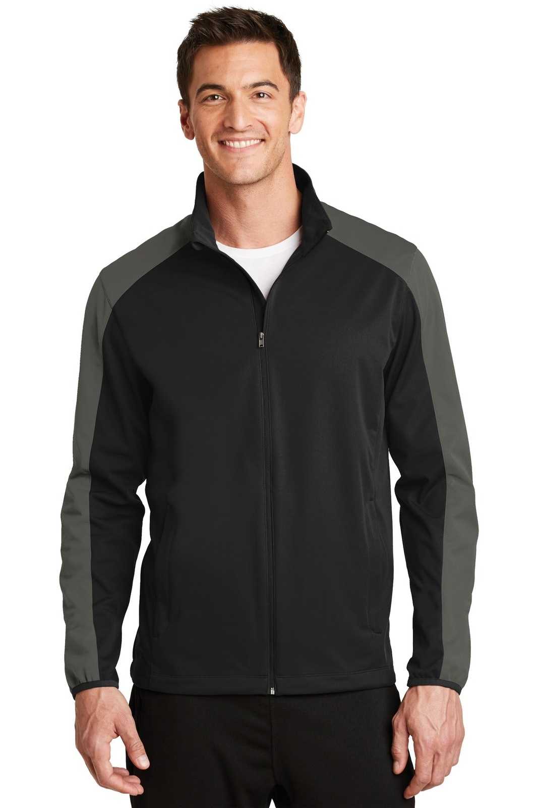 Port Authority J718 Active Colorblock Soft Shell Jacket - Deep Black Gray Steel - HIT a Double - 1