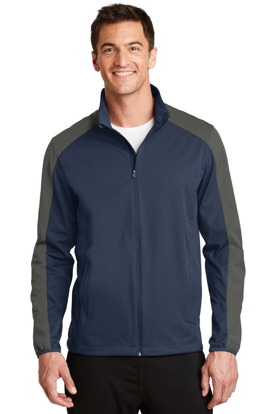 Port Authority J718 Active Colorblock Soft Shell Jacket - Dress Blue Navy Gray Steel - HIT a Double - 1