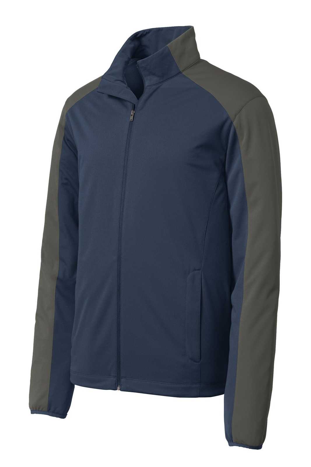 Port Authority J718 Active Colorblock Soft Shell Jacket - Dress Blue Navy Gray Steel - HIT a Double - 5