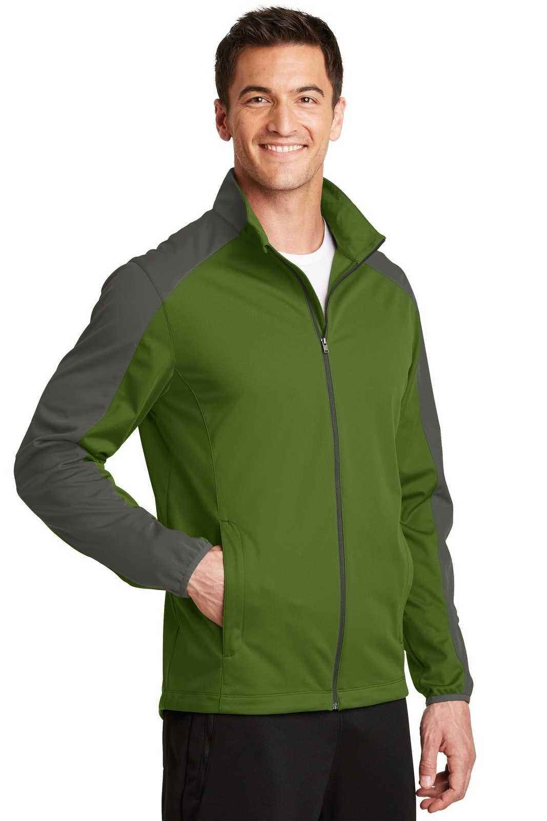 Port Authority J718 Active Colorblock Soft Shell Jacket - Garden Green Gray Steel - HIT a Double - 4