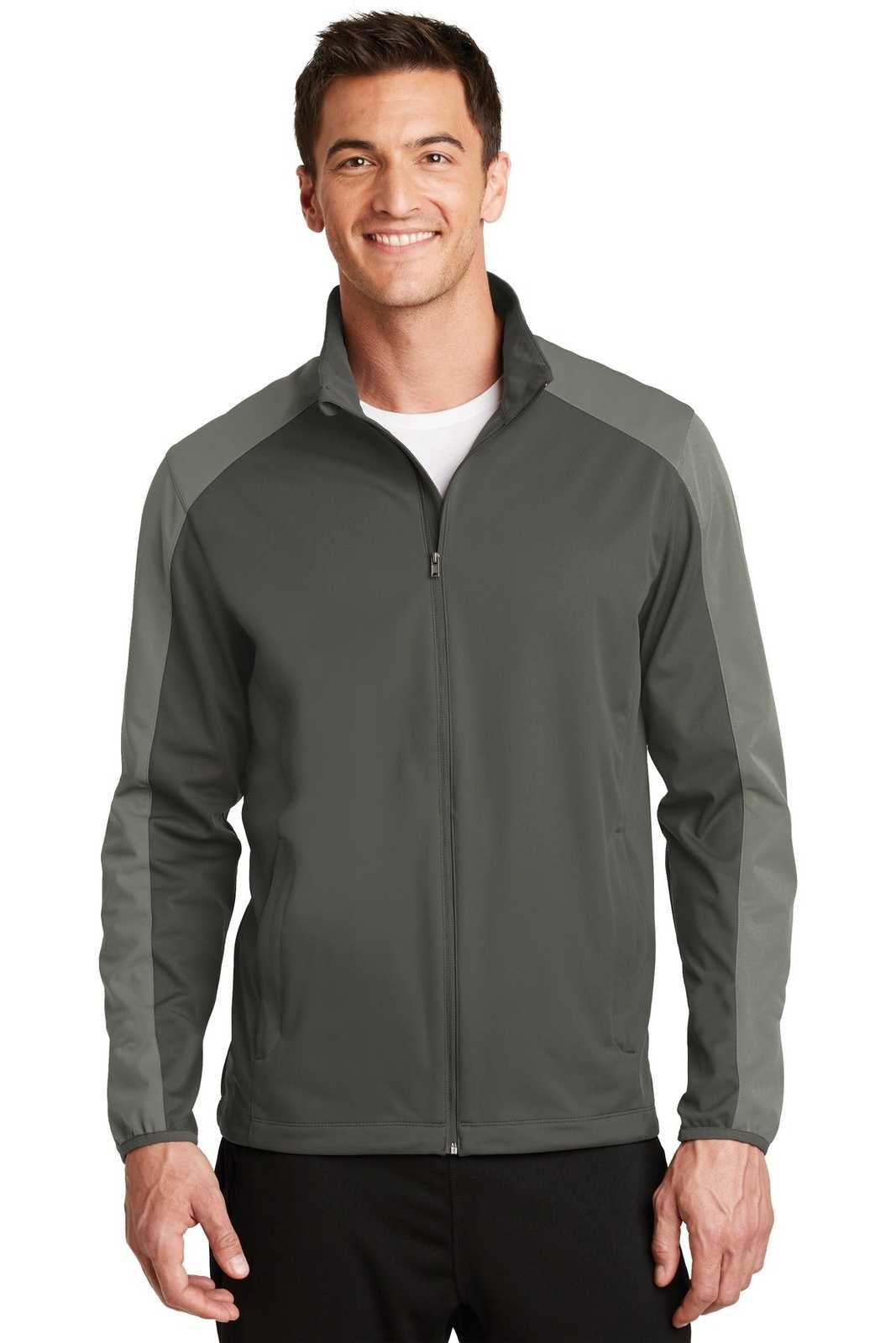 Port Authority J718 Active Colorblock Soft Shell Jacket - Gray Steel Rogue Gray - HIT a Double - 1