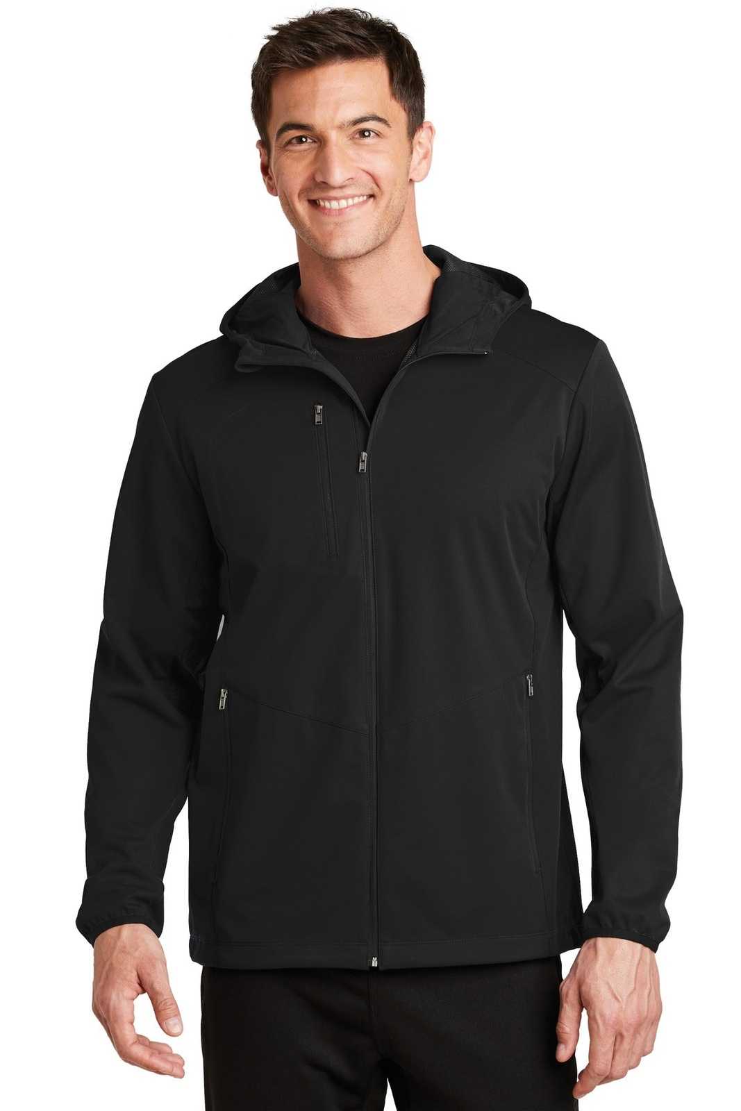 Port Authority J719 Active Hooded Soft Shell Jacket - Deep Black - HIT a Double - 1