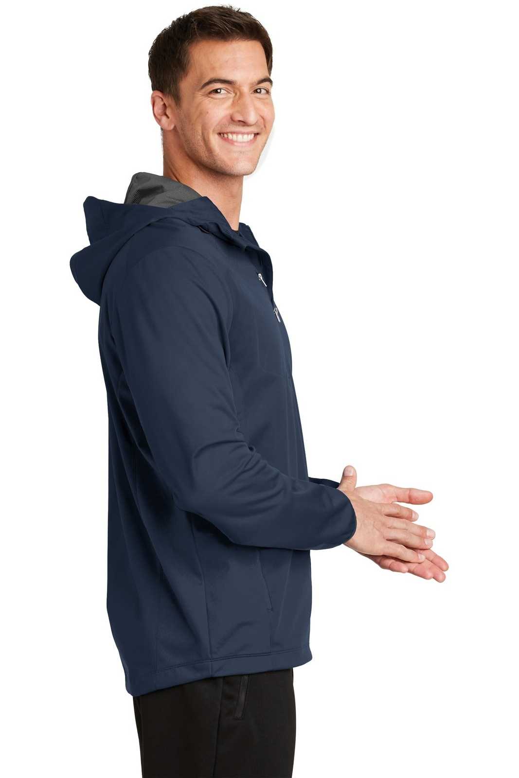Port Authority J719 Active Hooded Soft Shell Jacket - Dress Blue Navy - HIT a Double - 3