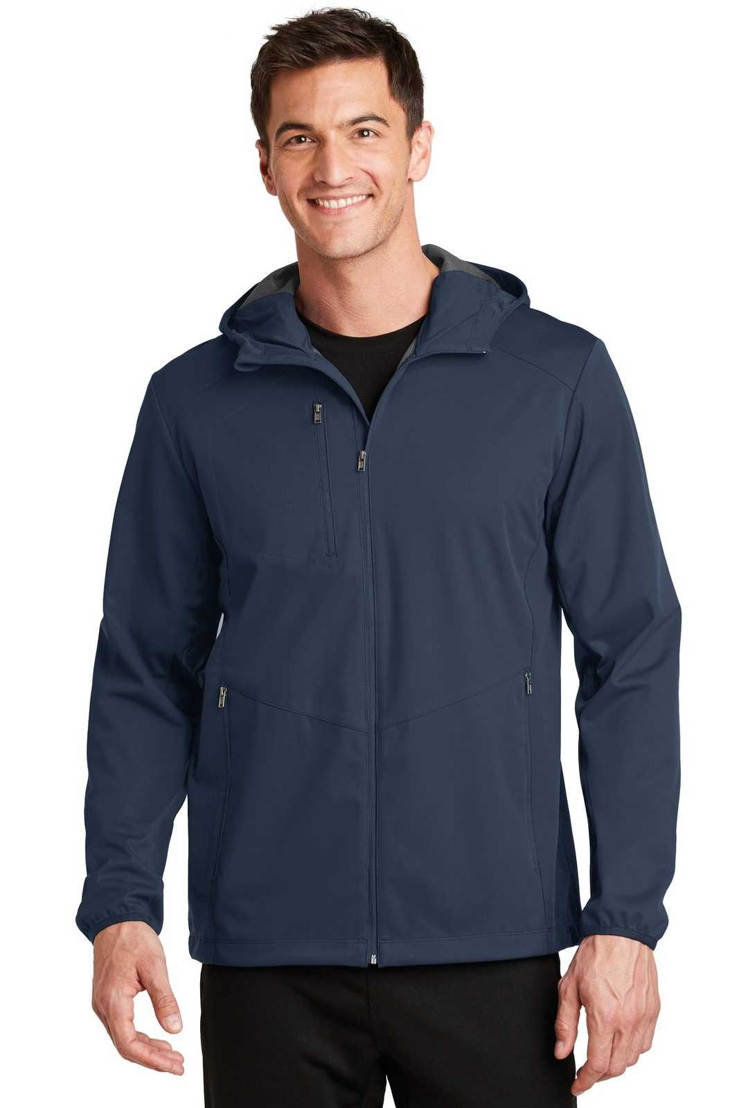 Port Authority J719 Active Hooded Soft Shell Jacket - Dress Blue Navy - HIT a Double - 1