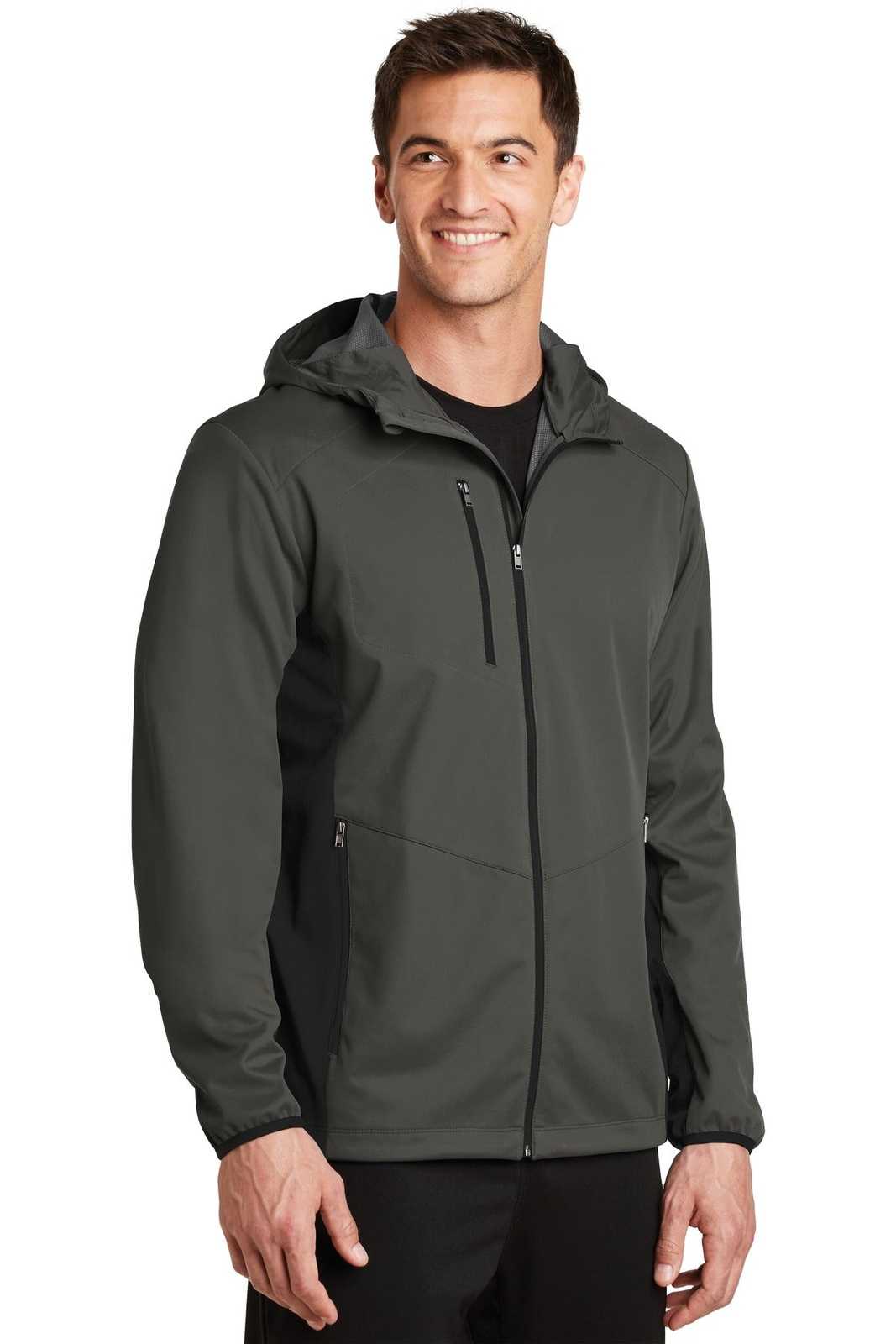 Port Authority J719 Active Hooded Soft Shell Jacket - Gray Steel Deep Black - HIT a Double - 4