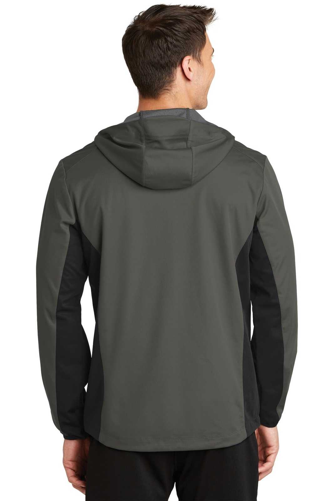 Port Authority J719 Active Hooded Soft Shell Jacket - Gray Steel Deep Black - HIT a Double - 2