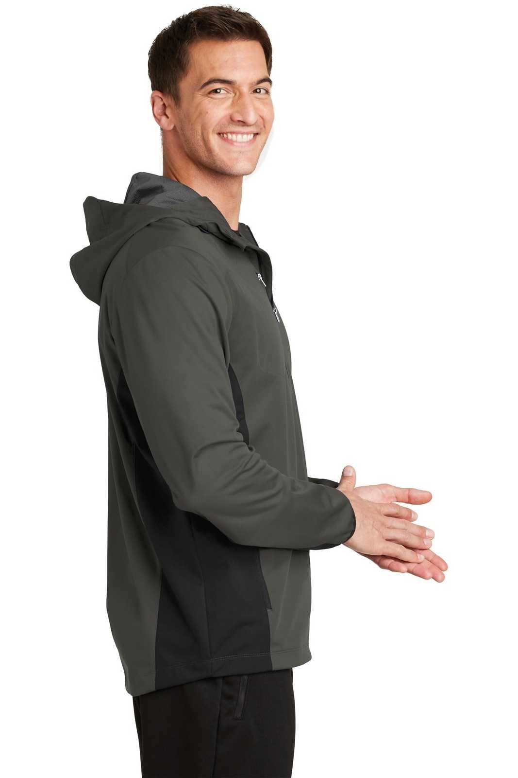 Port Authority J719 Active Hooded Soft Shell Jacket - Gray Steel Deep Black - HIT a Double - 3